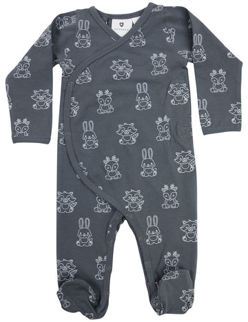 Organic Cotton Long Sleeve Romper Charcoal Print