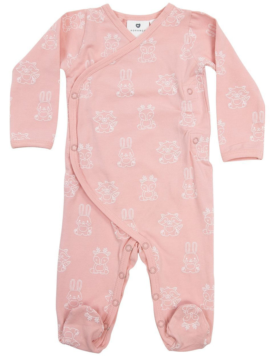 Organic Cotton Long Sleeve Romper Pink Print