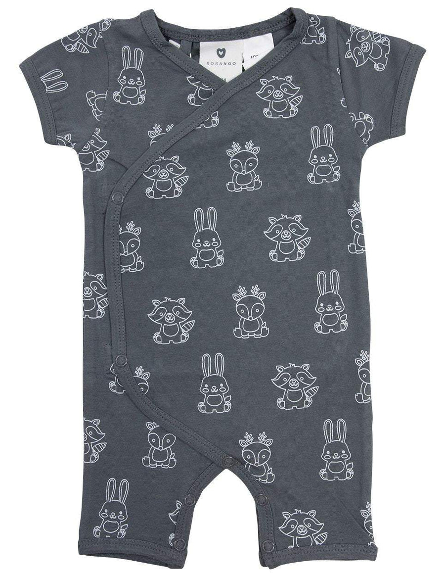 Organic Cotton Short Sleeve Romper Charcoal Print