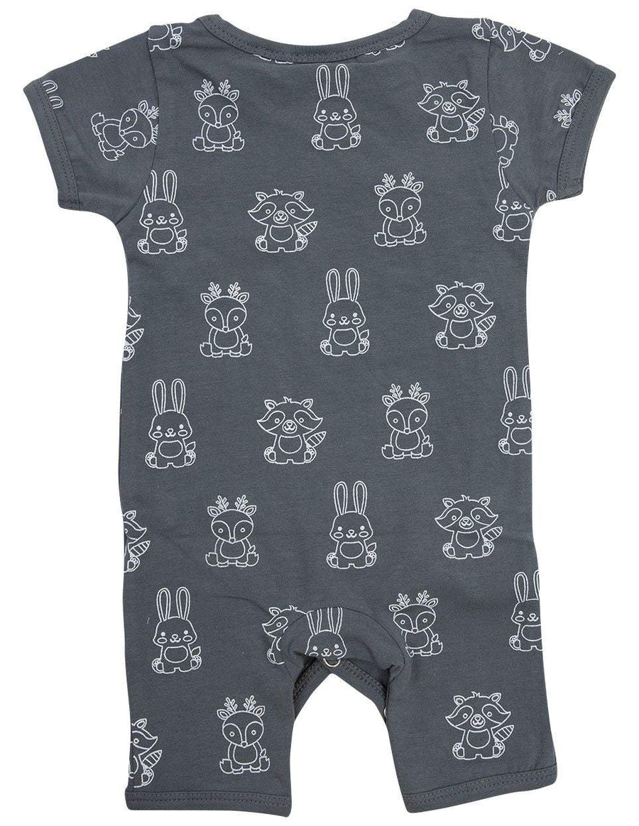 Organic Cotton Short Sleeve Romper Charcoal Print