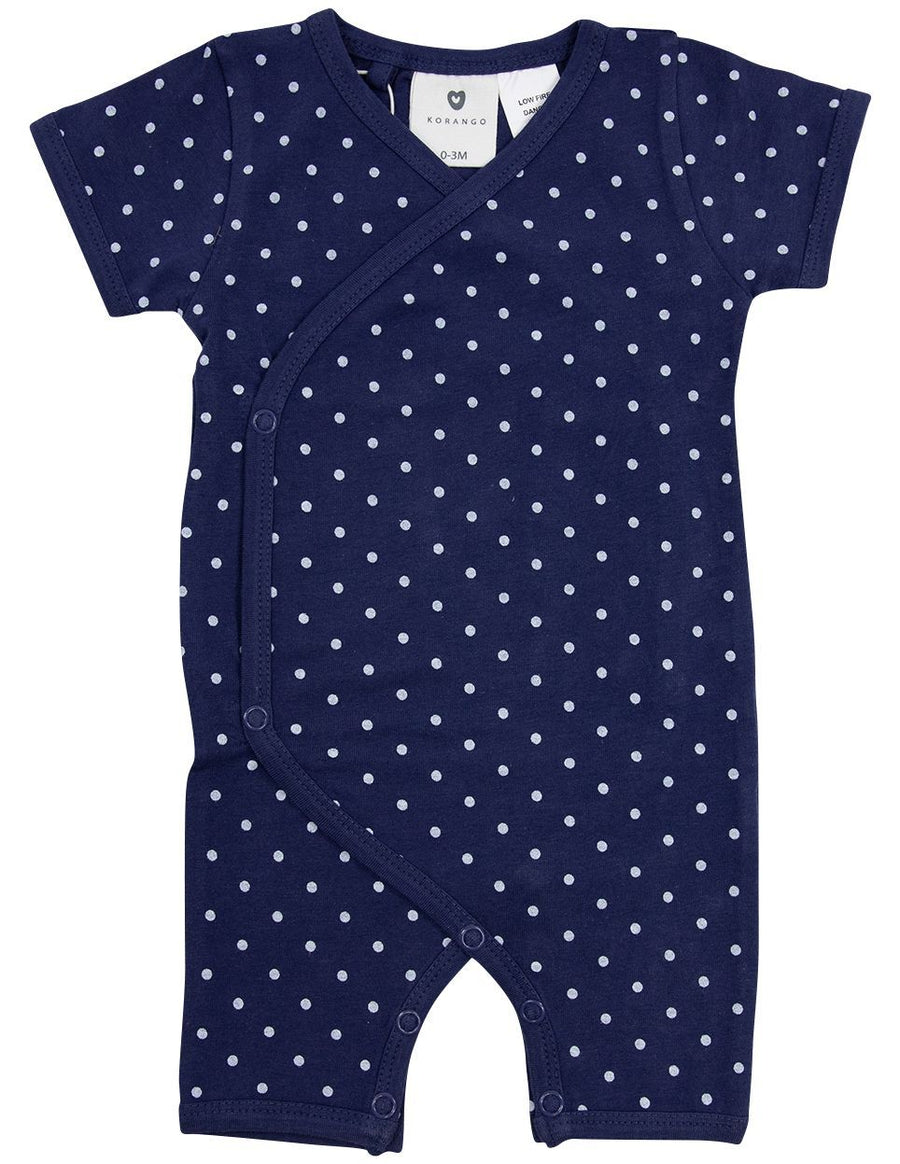 Organic Cotton Short Sleeve Romper Navy Spot