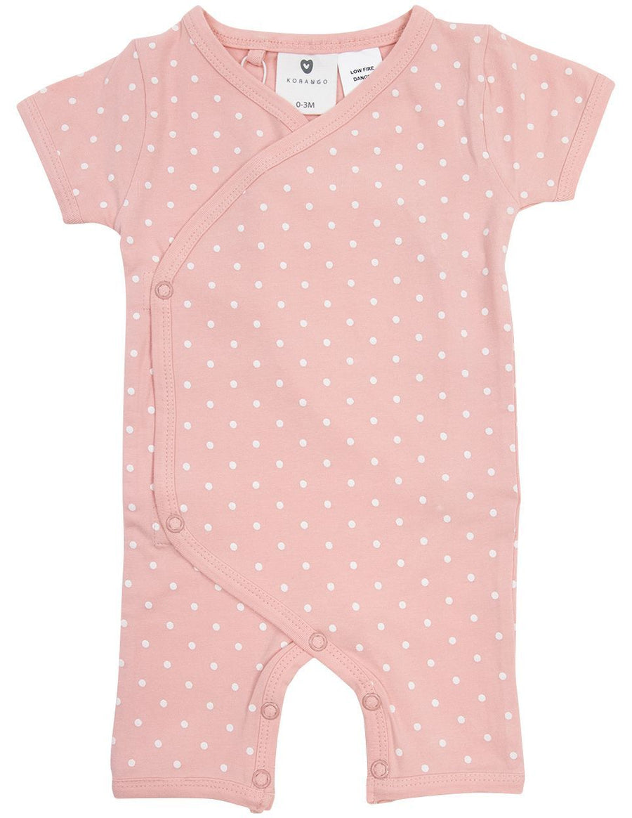 Organic Cotton Short Sleeve Romper Pink Spot