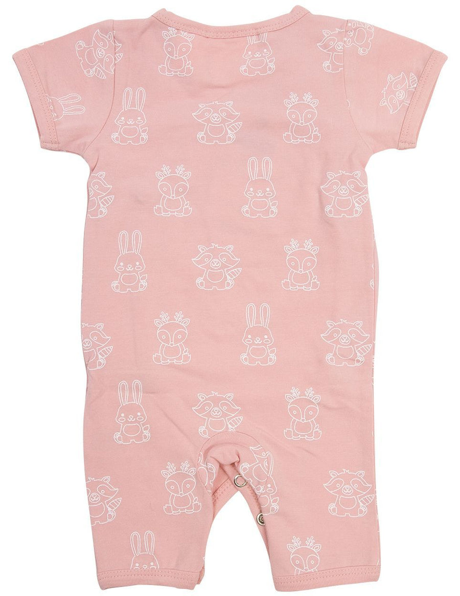 Organic Cotton Short Sleeve Romper Pink Print