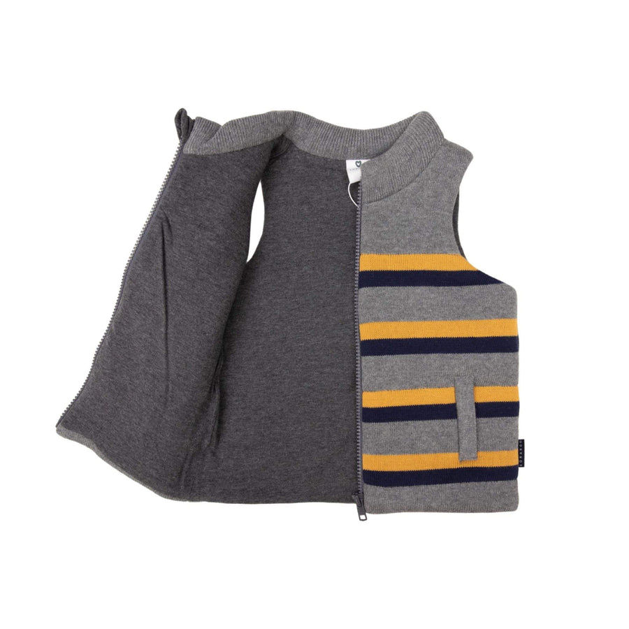 Padded Knit Striped Vest with Zip Charcoal