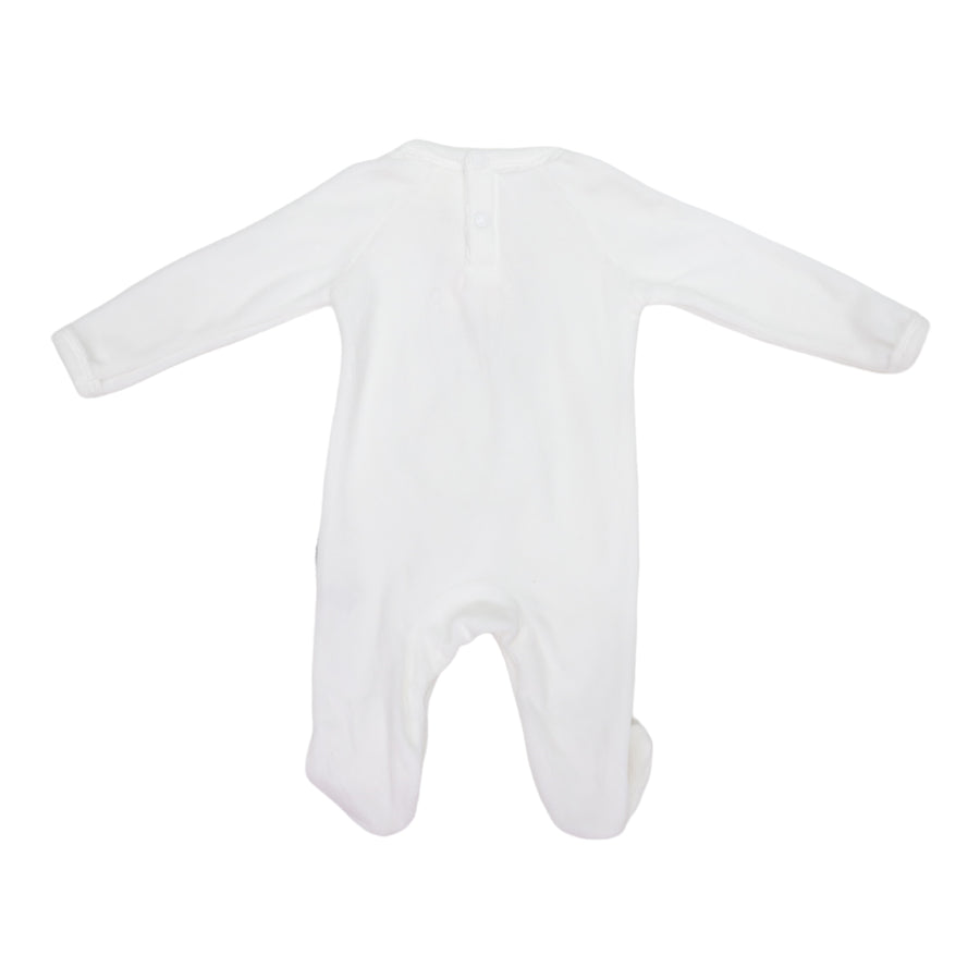 Velour Romper with Bunny Applique White