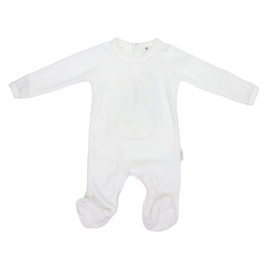 Velour Romper with Bunny Applique White