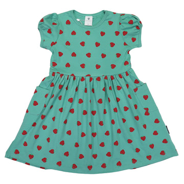 Strawberry Print Cotton Dress Green