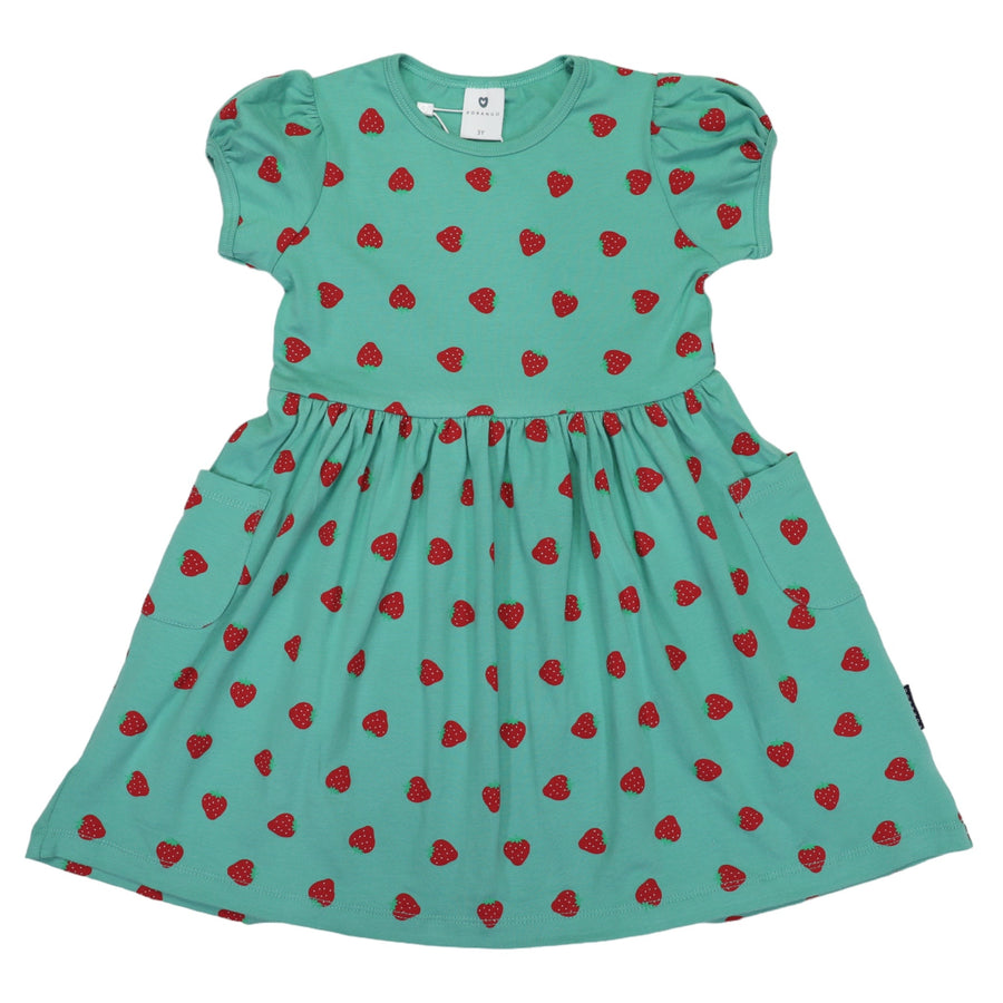 Strawberry Print Cotton Dress Green