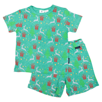 Pyjamas Cotton Modal Xmas Short Sleeve Top & Short Green