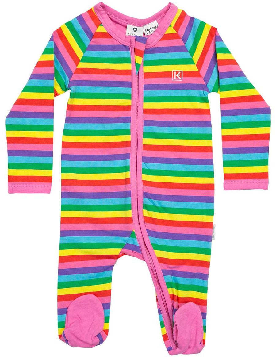 Cotton Stretch Long Sleeve Romper with Zip - Rainbow Stripe