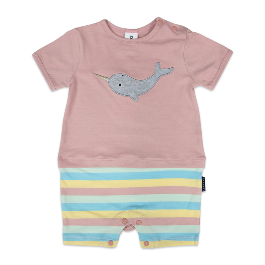 Short Sleeve Onesie with Narwhal Applique