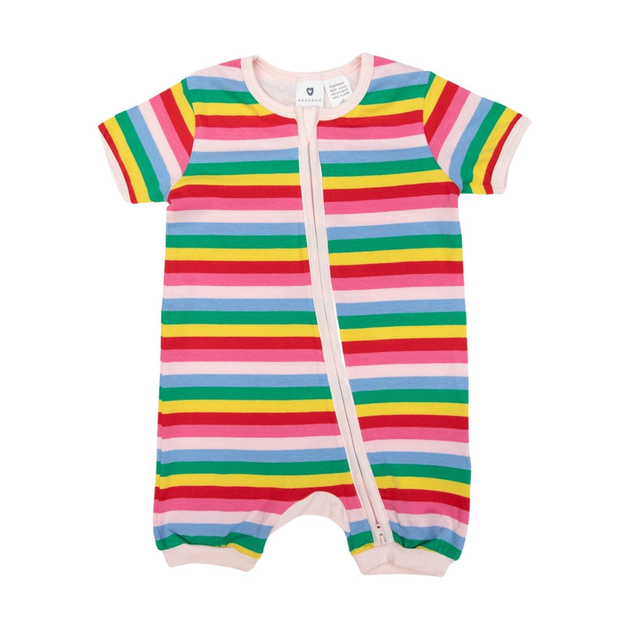 Stripe Short Sleeve Zip Romper Rainbow Stripe