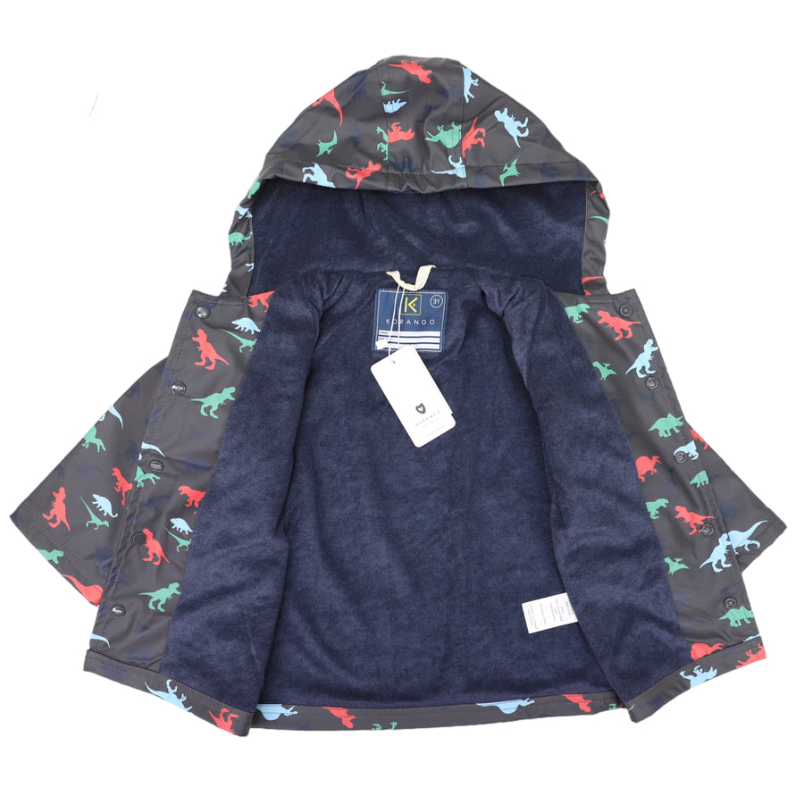 Dinosaur Raincoat Terry Towelling Lined Charcoal