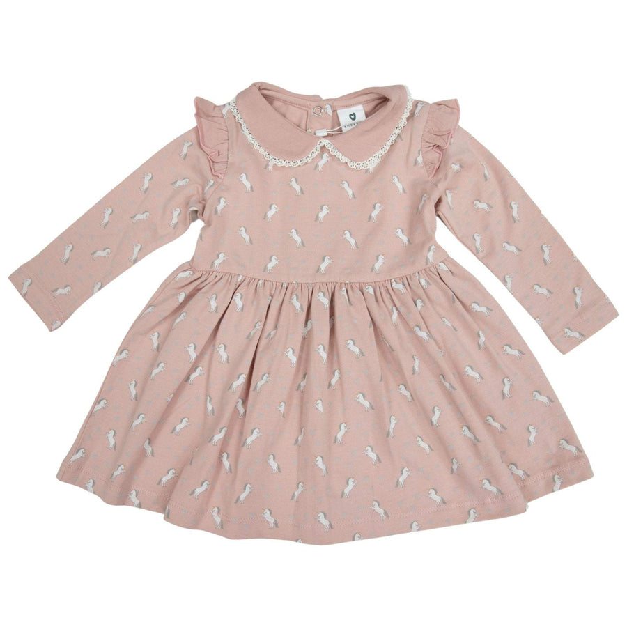 Unicorn Print Cotton Dress Dusty Pink