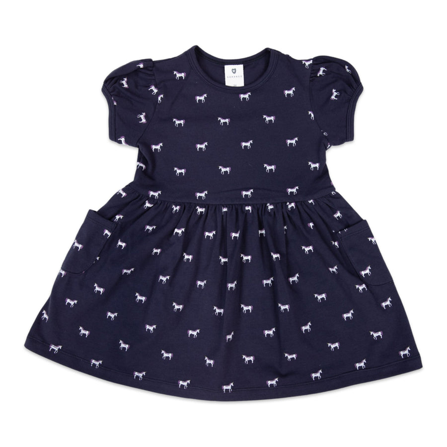 Unicorn Print Cotton Dress with Pockets Navy