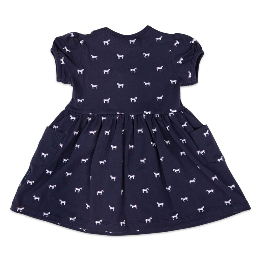 Unicorn Print Cotton Dress with Pockets Navy