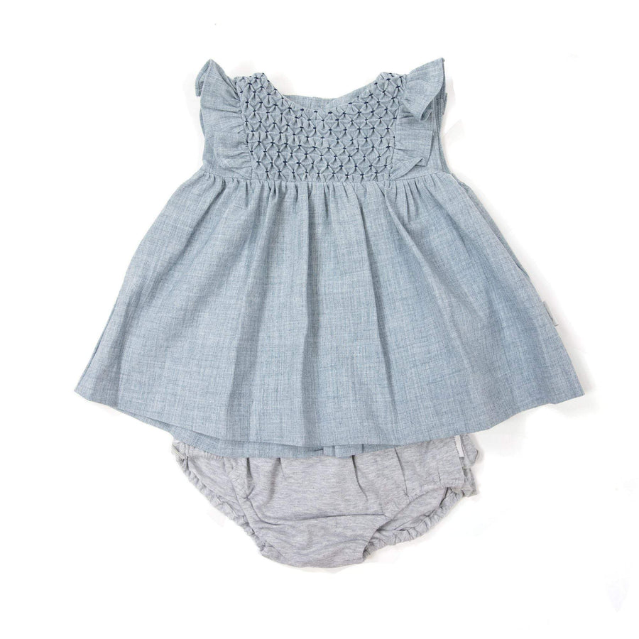 Smocked Blouse & Frill Pant Blue