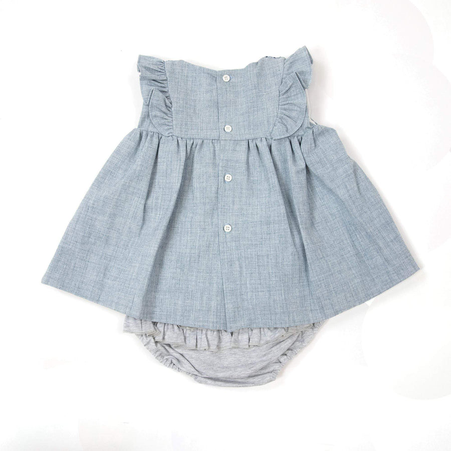 Smocked Blouse & Frill Pant Blue