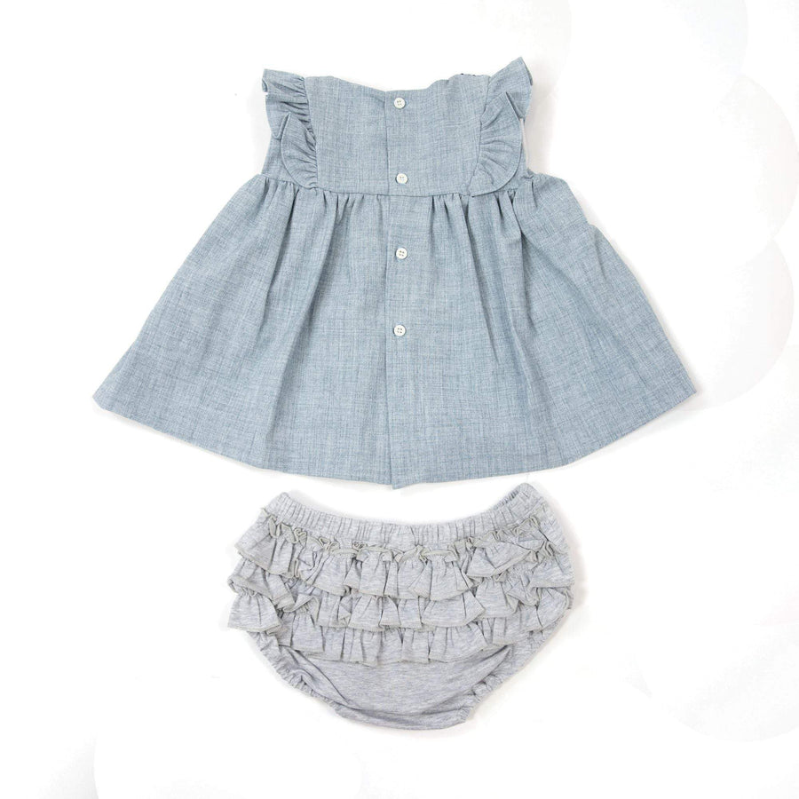 Smocked Blouse & Frill Pant Blue