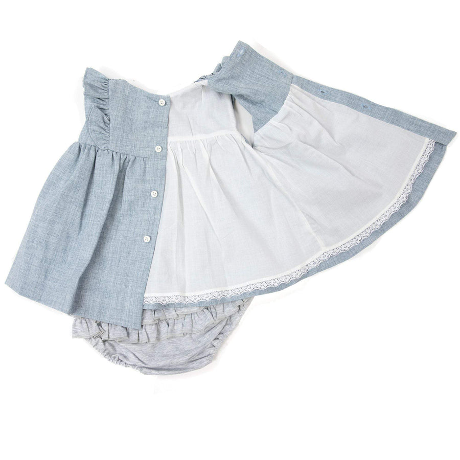 Smocked Blouse & Frill Pant Blue