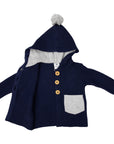 Hood Lined Knit Jacket with Pocket Navy