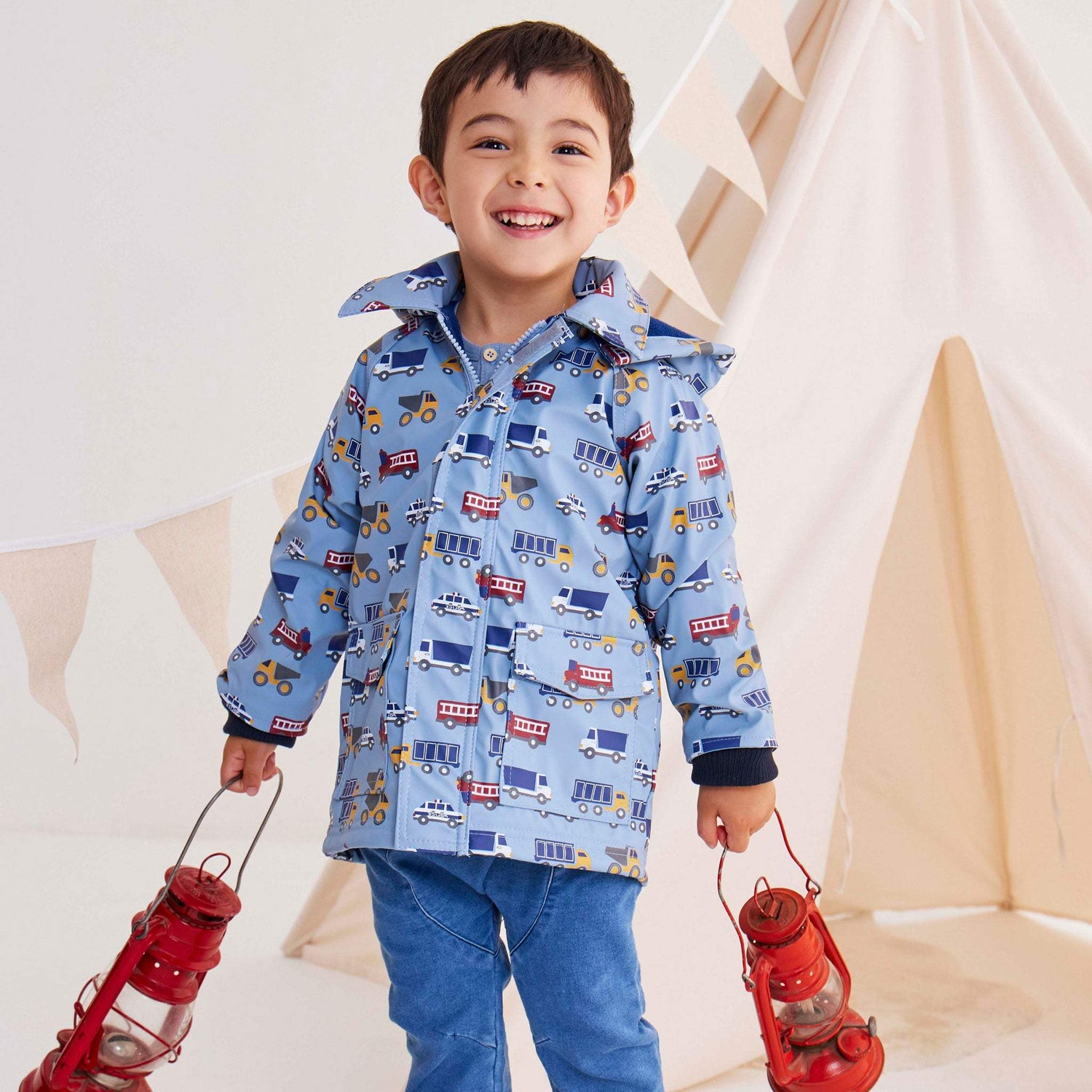 Cars and Trucks Raincoat Blue