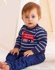 Fire Truck Knit Sweater Navy Stripe