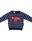 Fire Truck Knit Sweater Navy Stripe